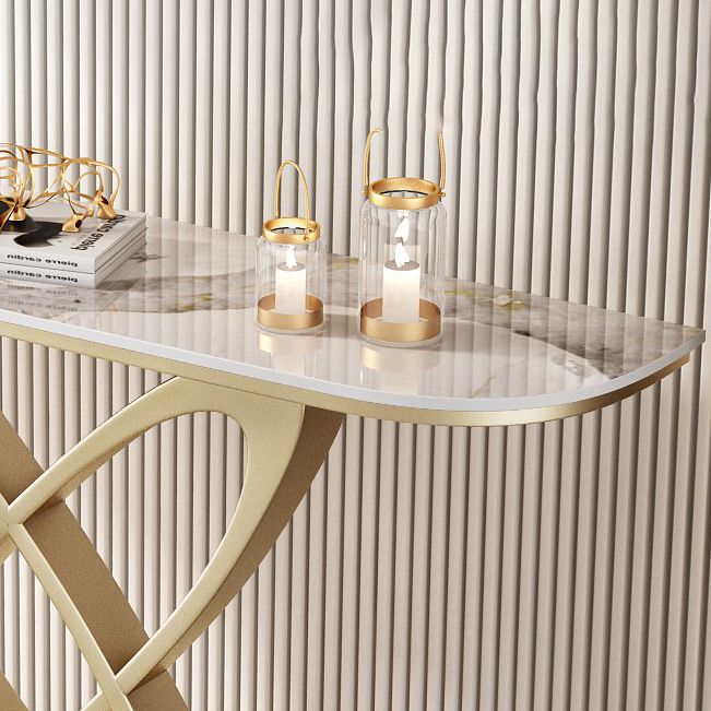 Glam Stone Console Table Iron Scratch Resistant Console Sofa Table for Hall