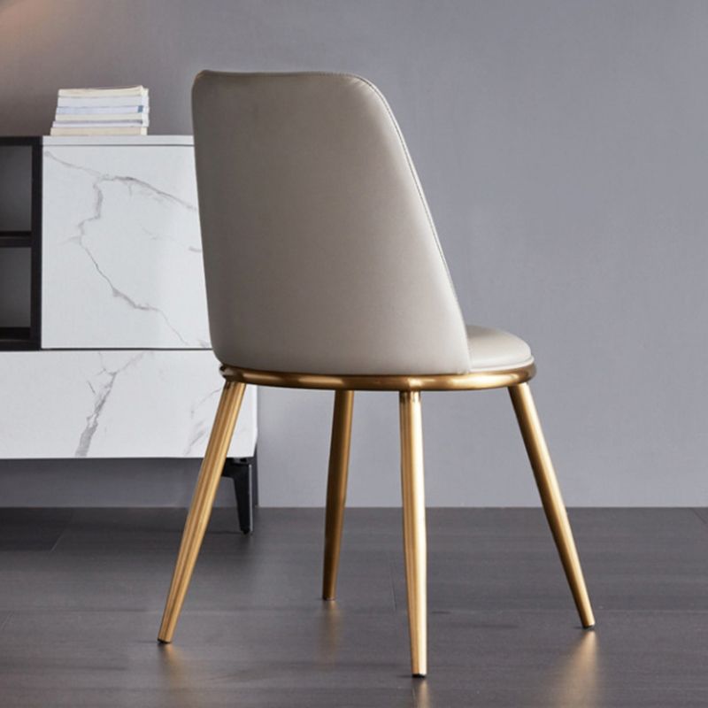 White Upholstered Dining Chair Kitchen Dining Chair with Metal Legs