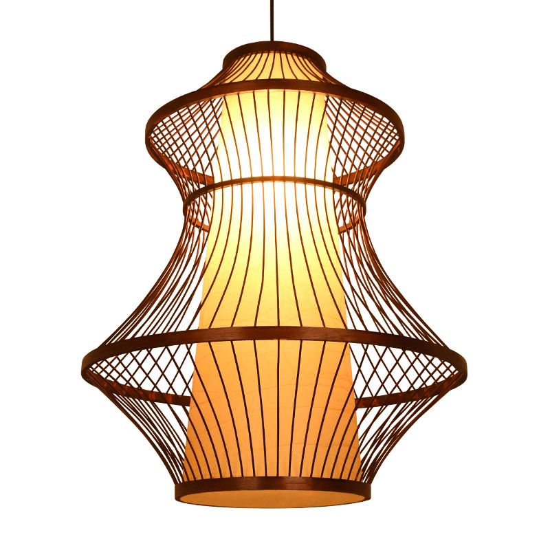 16 "/19,5"/23,5 "W 1-Bulb Bistro Anhänger Hell Asian Braun Hanging Light Kit mit Urnen Bambusschatten