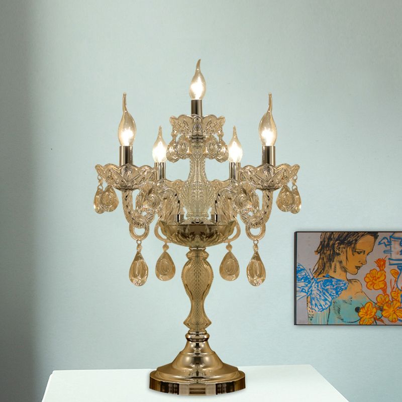 Candelabra Table de chambre à coucher Light Crystal clair traditionnel 5/6/7 têtes chrome night stand lampe