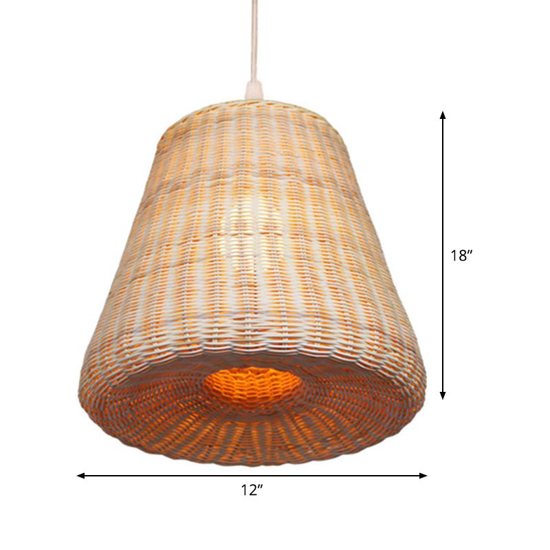 Bamboo Bell Suspension Light Asia 1 Head Khaki Pendant Lighting Fixture over Dining Table