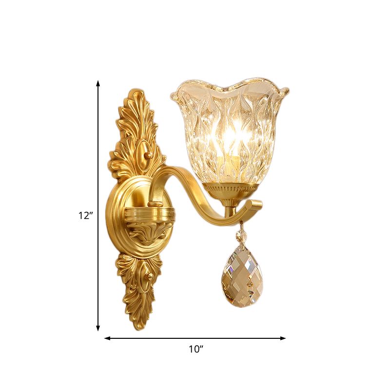 Crystal Flower Wall Mounted Lamp Retro 1 Light Gold Flush Wall Sconce for Living Room