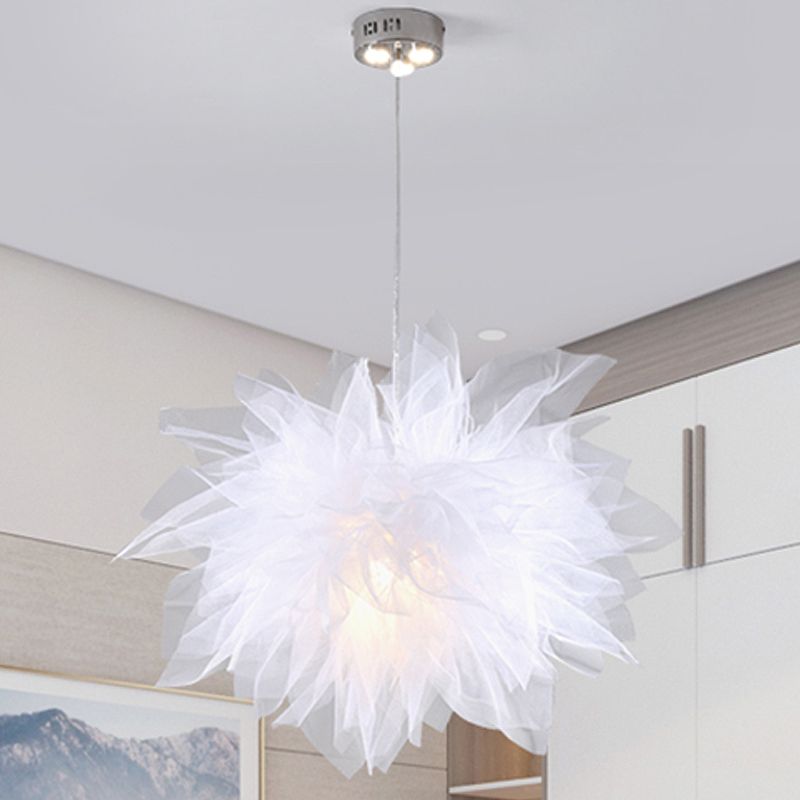 Modern Style Blossom Hanging Light Hand-Sewn Cotton Yarn 1 Light Bedroom Ceiling Lamp in White/Pink