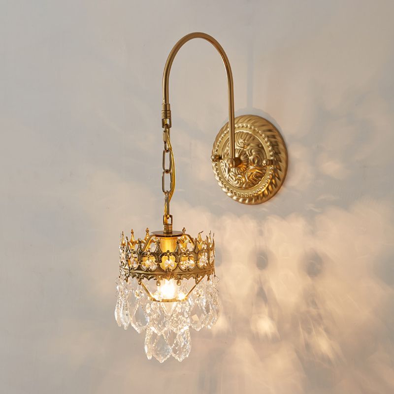 Crystal Hanging Wall Sconce in Modern Unique Style Wrought Iron Wall Lamp for Interior Spaces