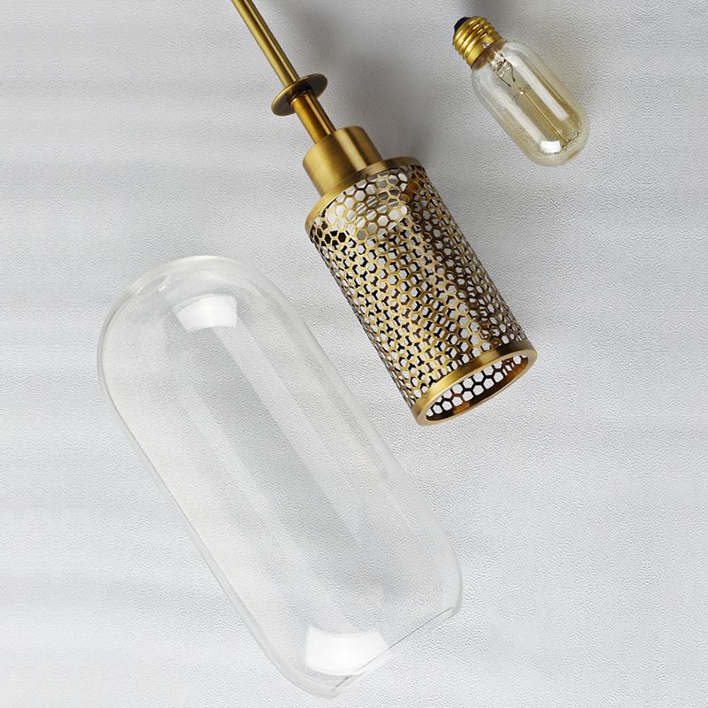 Brass 1 Light Hanging Pendant Light Modern Minimalist Clear Glass Dining Table Hanging Lamp