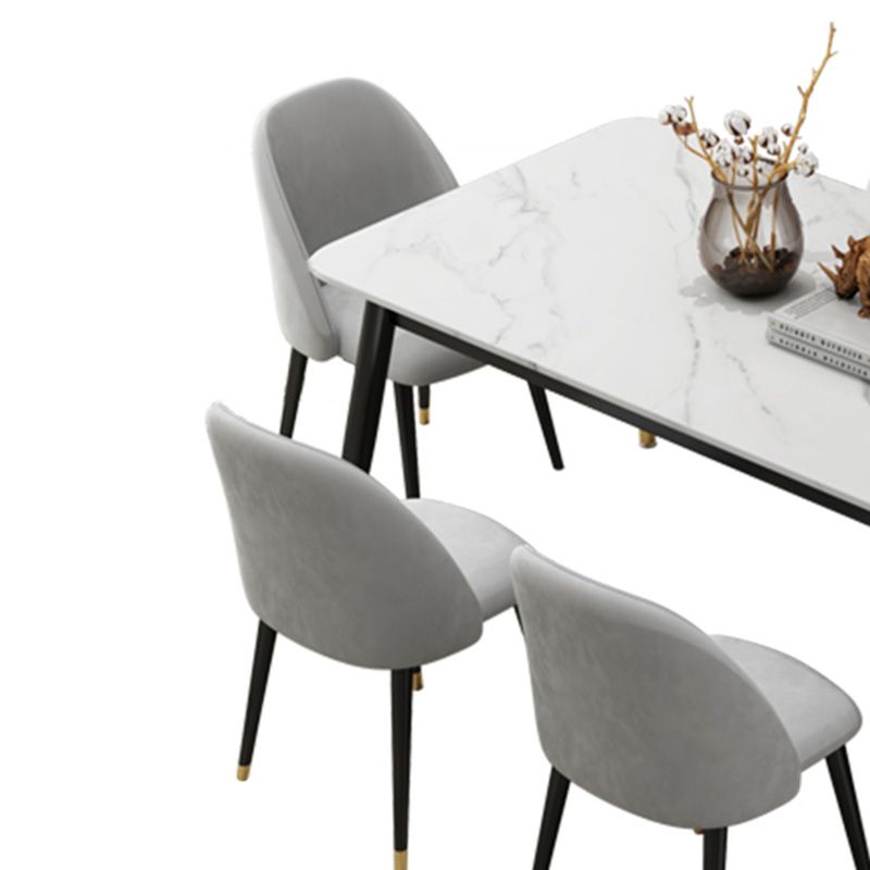 Contemporary Fixed Marble Dining Table Set with 4 Black Metallic Legs Kitchen Dining Set