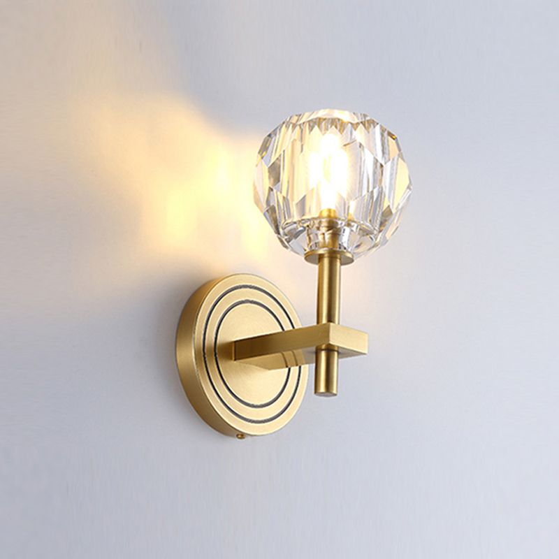 Round Shade Crystal Wall Sconce Modern Style Multi Lights Wall Mount Lighting in Brass