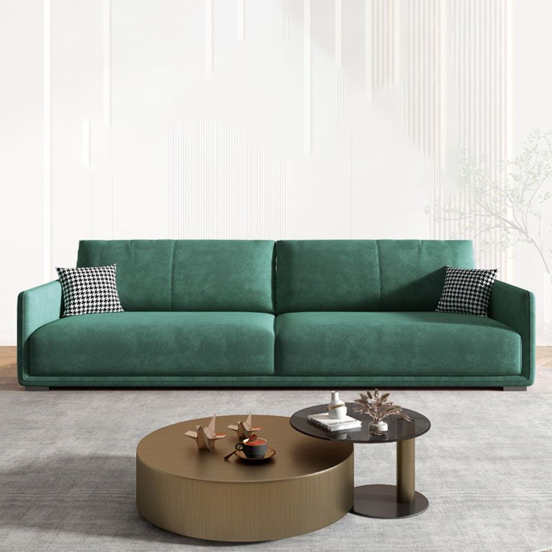 Modern 4-seat Suede Sofa Sewn Pillow Back Sofa with 2 Pillows