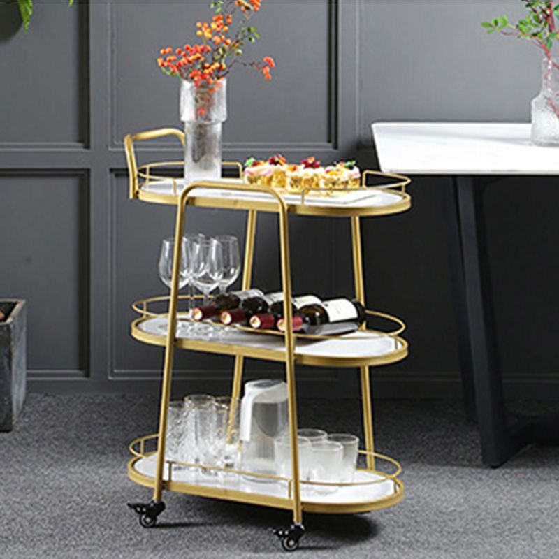 Contemporary Style Oval Prep Table Rolling Metal Prep Table for Kitchen