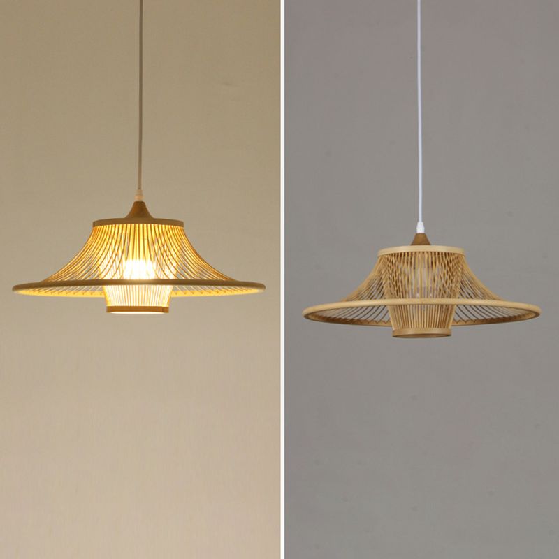 Wood Flared Suspension Lighting Minimalist 1-Light Bamboo Ceiling Pendant for Bedroom