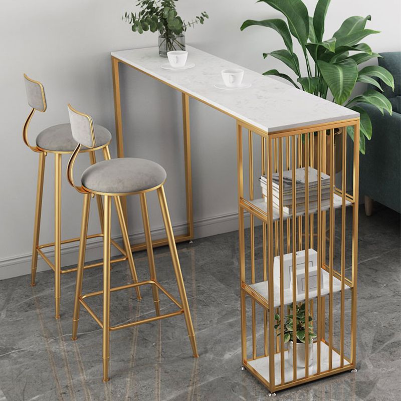 Modern Bar-height Table FauxMarble Top Bistro Bar Table with 3 Shelve
