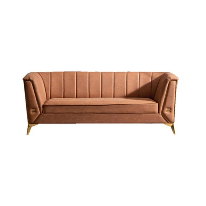 Faux Leather Modern Tuxedo Arm Sofa Standard Sofa with Sewn Pillow Back