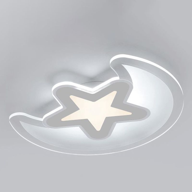 Moon And Star Flush Light 1 Light Acrylic Modern Flush Mount Ceiling Light Fixtures for Children Bedroom