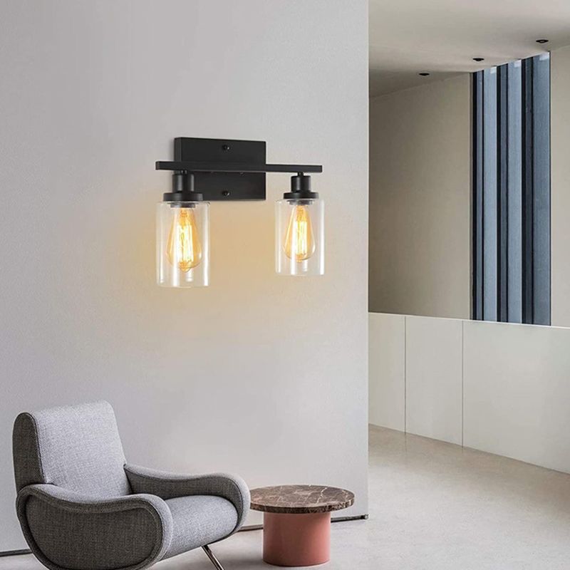 Industrial Style Wall Mounted Lamp 2 Heads Vanity Lamp in Pure Glass Shade for Bathroom