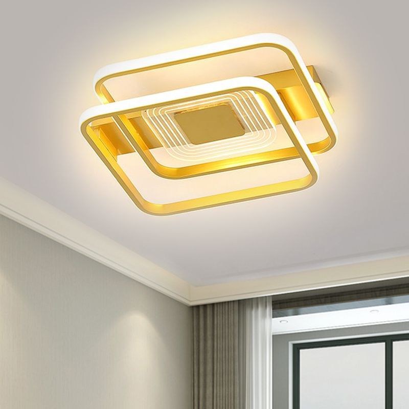 2-Rectangle/Square Flush Mount Lamp Nordic Metal 16.5"/20.5"/35.5" Wide LED Gold Ceiling Lighting, Warm/White Light