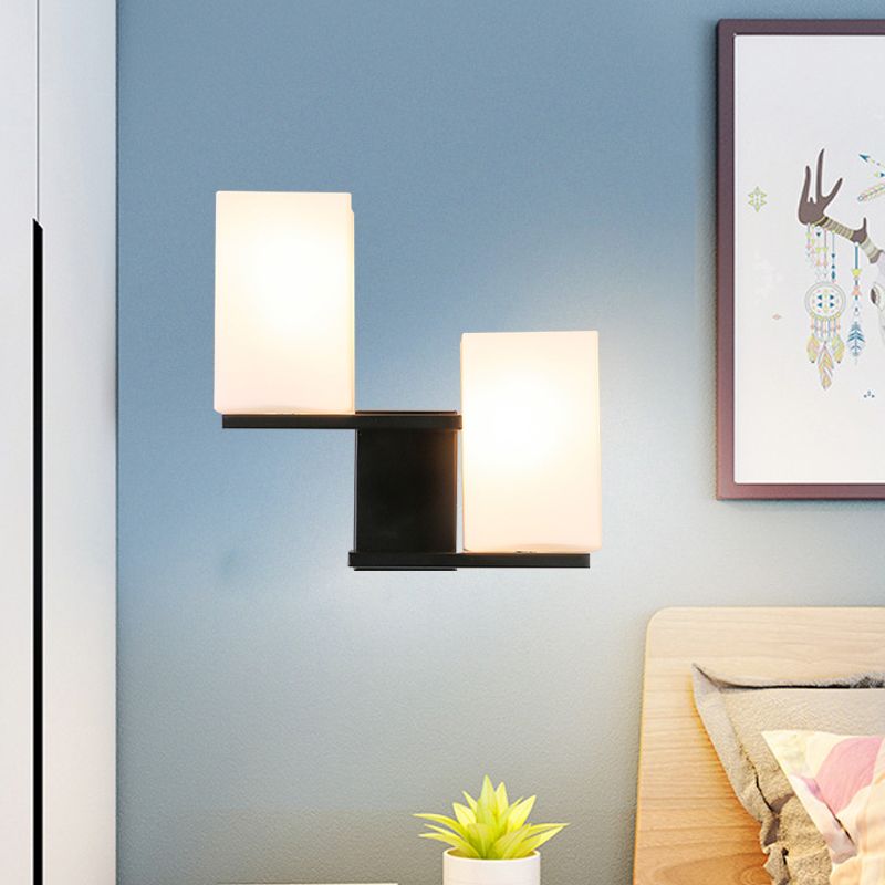 Opale Grosted Glass Rectangle Sconce Style nordique 2 ampoules blanc / noir montage luminaire
