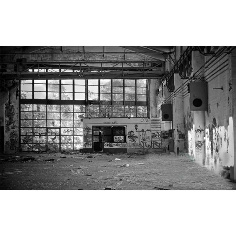 Industrial Warehouse Mural Wallpaper for Bar Decoration, Extra Large Wall Decor in Grey