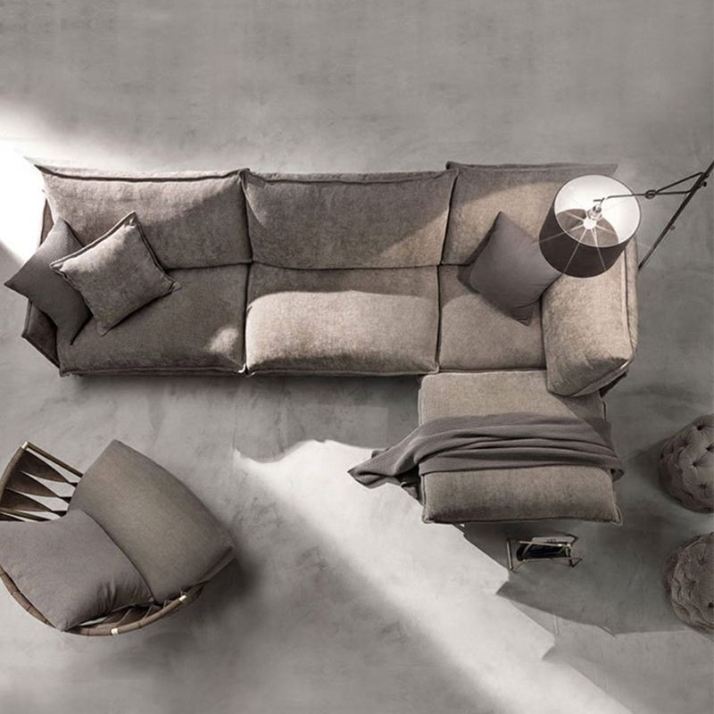 Linen Square Arm Sofa & Chaise with Reversible Modern Cushions Loose Back Sofa