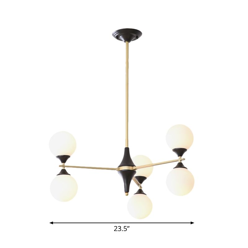 6/8/12 Heads Living Room Chandelier Postmodern Black-Gold Hanging Light with Hourglass Ivory Glass Shade