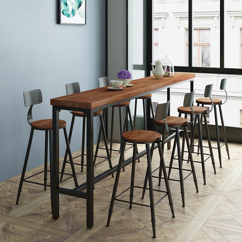 Industrial Rectangle Solid Wood Bar Table Set 1/3/4/5/9 Pieces Counter Table with Stools