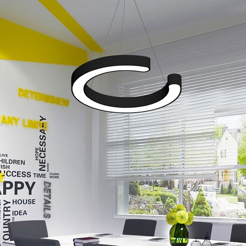 Black 1 Light Round Pendant Lamp Modern Minimalist LED Metal Hanging Lamp for Office
