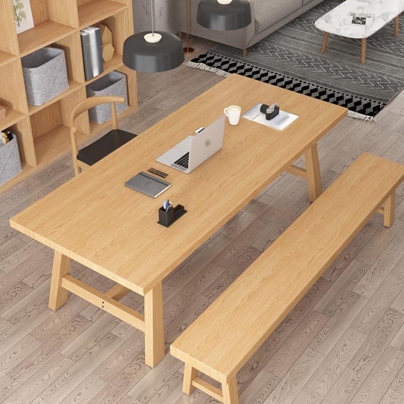 Contemporary Natural Wood Table Pine Rectangle Dining Table with Trestle