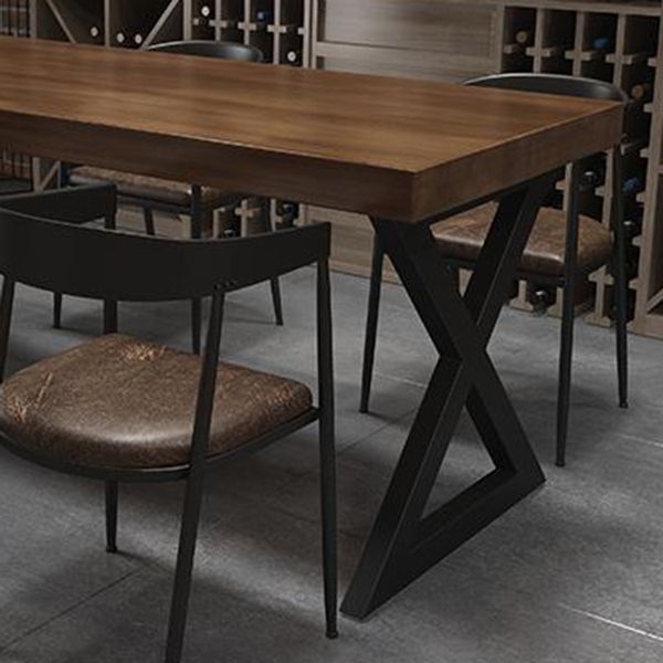 Industrial Pine Table for Restaurant Rectangle Dining Table with Double Pedestal