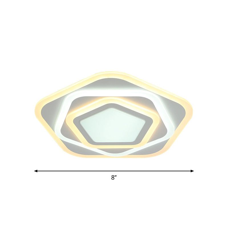 White Layered Pentagon LED Flush Light Contemporary Acrylic Ceiling Flush Mount Lamp in Warm/White Light, 8"/19.5" Wide