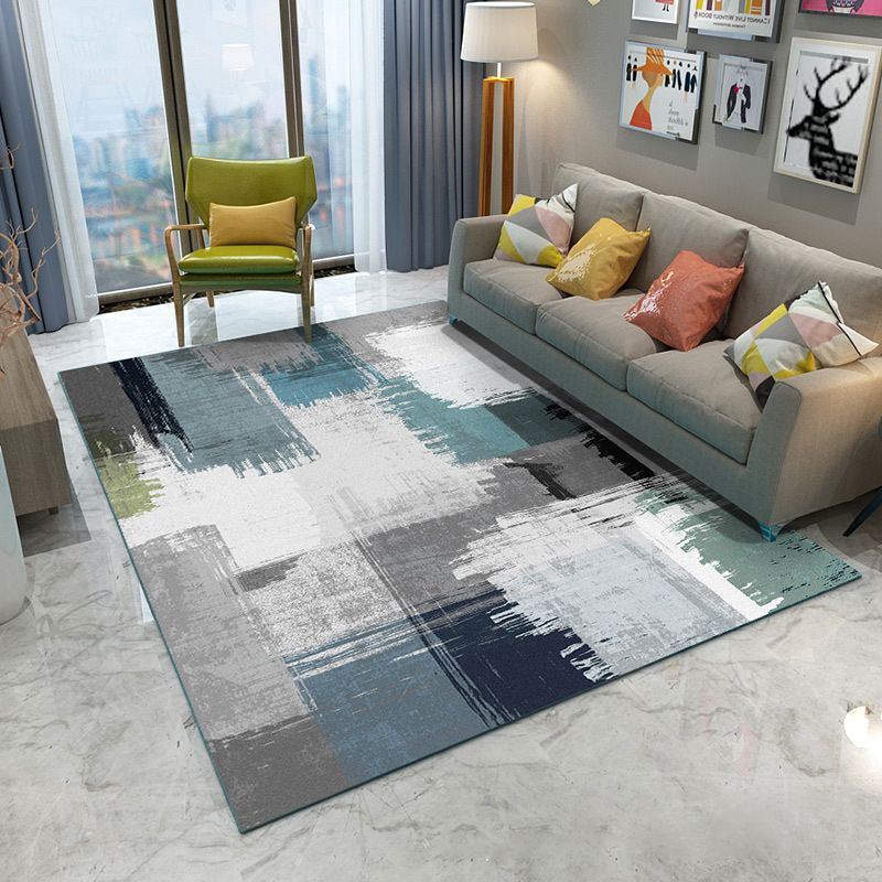 Multi Colored Room Area Rug Modern Colorblock Geometric Carpet Polypropylene Machine Washable Pet Friendly Non-Slip Rug