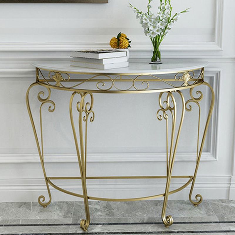 4 Legs Hall Faux Wood Tabletop Half Moon Scratch Resistant and Stain Resistant Console