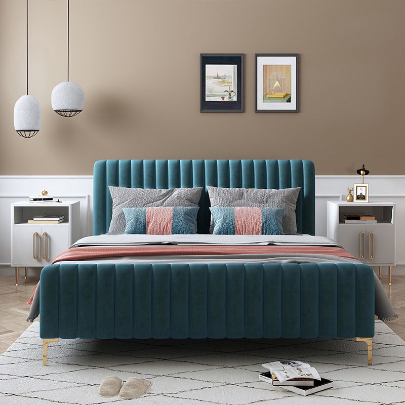 Glam Style Bed Frame Solid Color Standard Bed with Headboard
