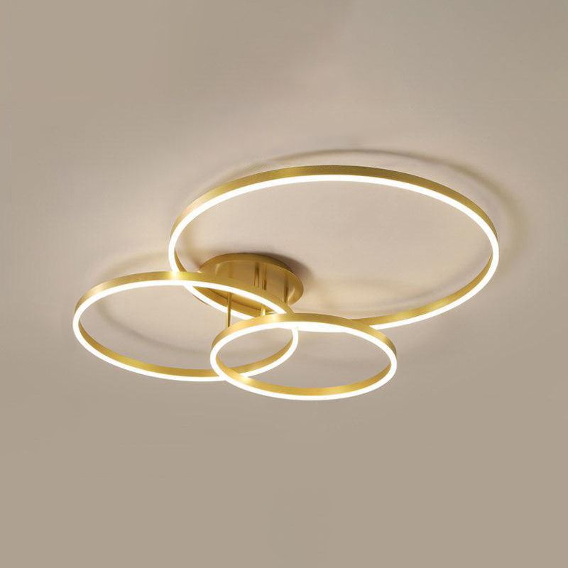 Gold Halo LED Ceiling Lighting Minimalist Aluminum Semi Flush Light Fixture for Bedroom