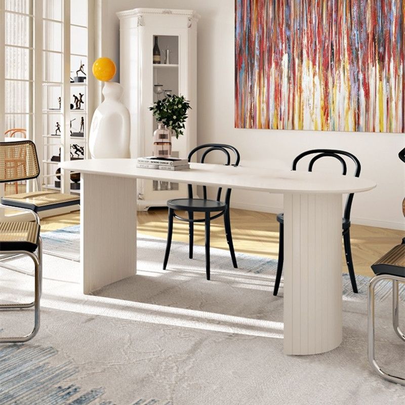 Massief hout eigentijdse ovale eettafel witte houten boventafel voor eetkamer