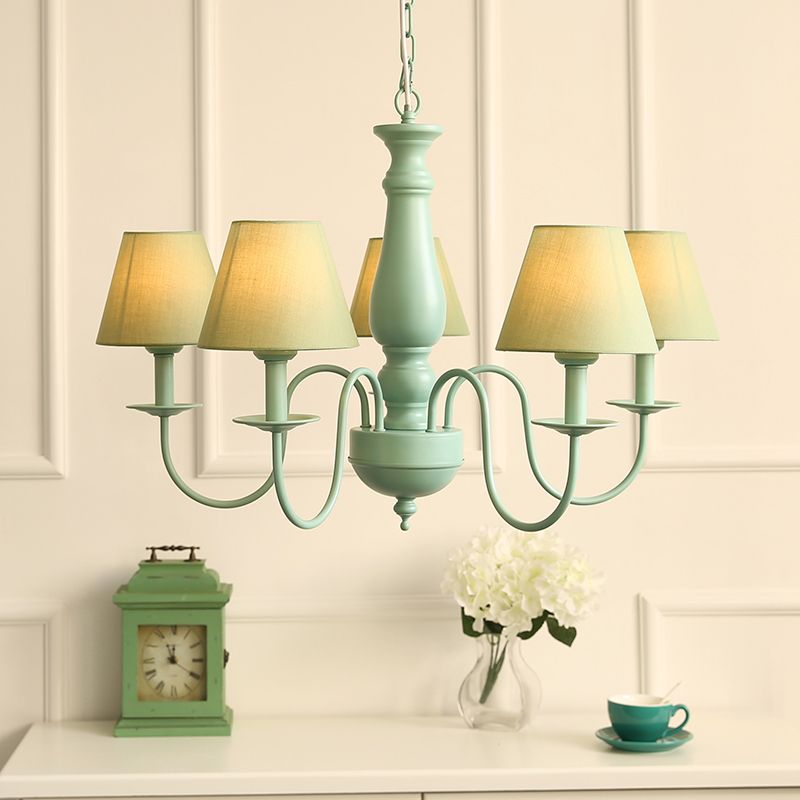Modern Style Green Ceiling Chandelier Swooping Arm Metal 5-Lights Pendant Lighting Fixtures