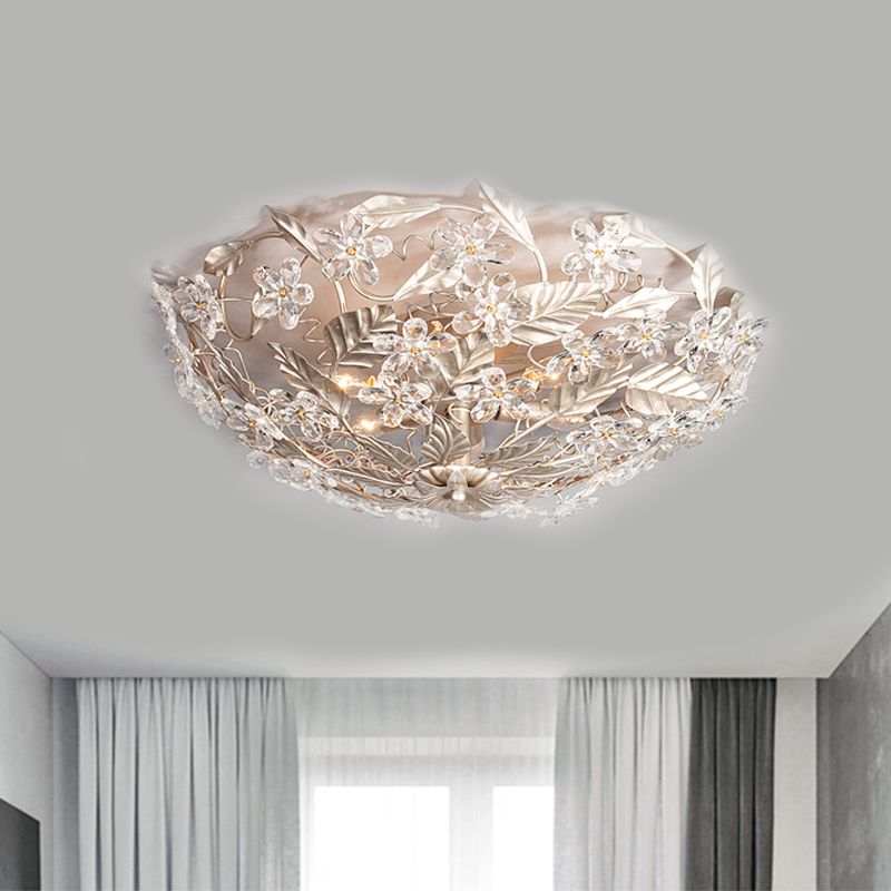 Corredor de hoja semi iluminación de montura Cristal de flores modernistas 2 luces envejecidas de techo plateado montado en el techo montado