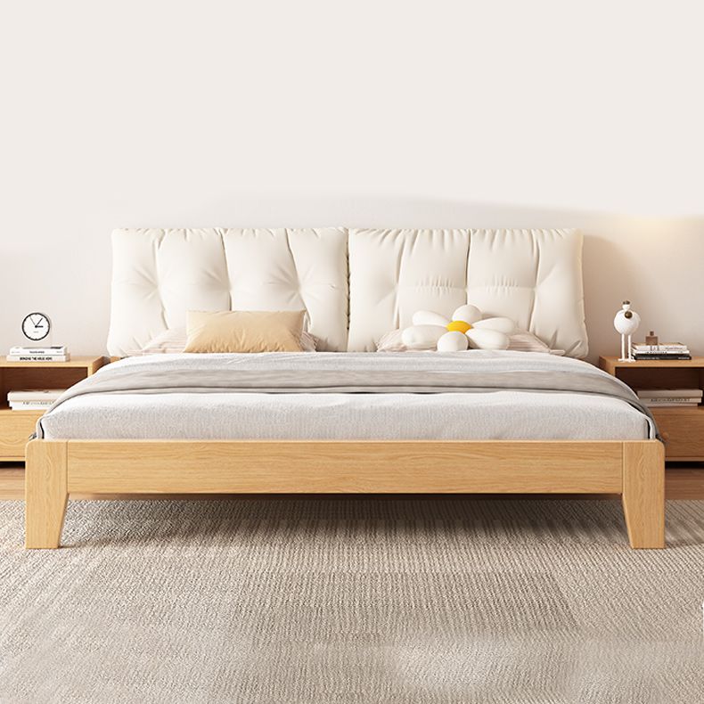 Contemporary Solid Wood Upholstered Headboard Rectangular Standard Bed, Light Not Included