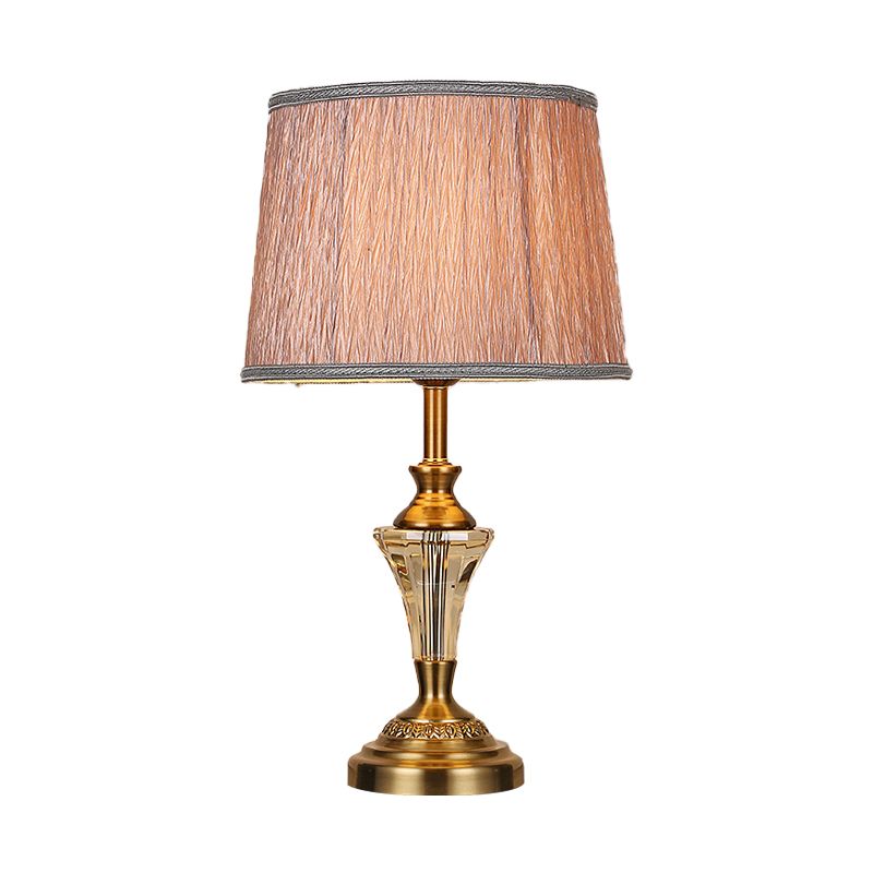 Lampada da comodino contemporanea a 1 lampadina Lampada da lettura a botte dorata con paralume in tessuto