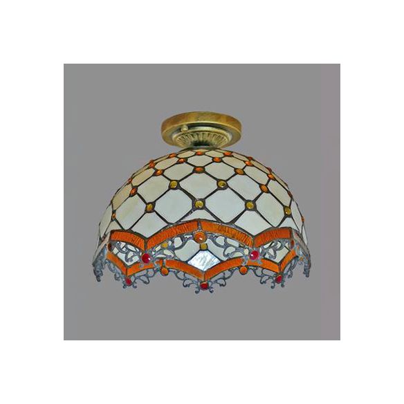 Tiffany Style Victorian/Flower/Pearl/Barroque Lámpara Flush Lámpara Tombra de vidrio 1 Cabeza de montaje Fancos en latón/bronce antiguo para sala de estar