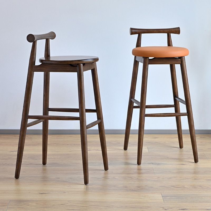 Contemporary Ash Wood Backrest Counter High Stool with 4 Legs