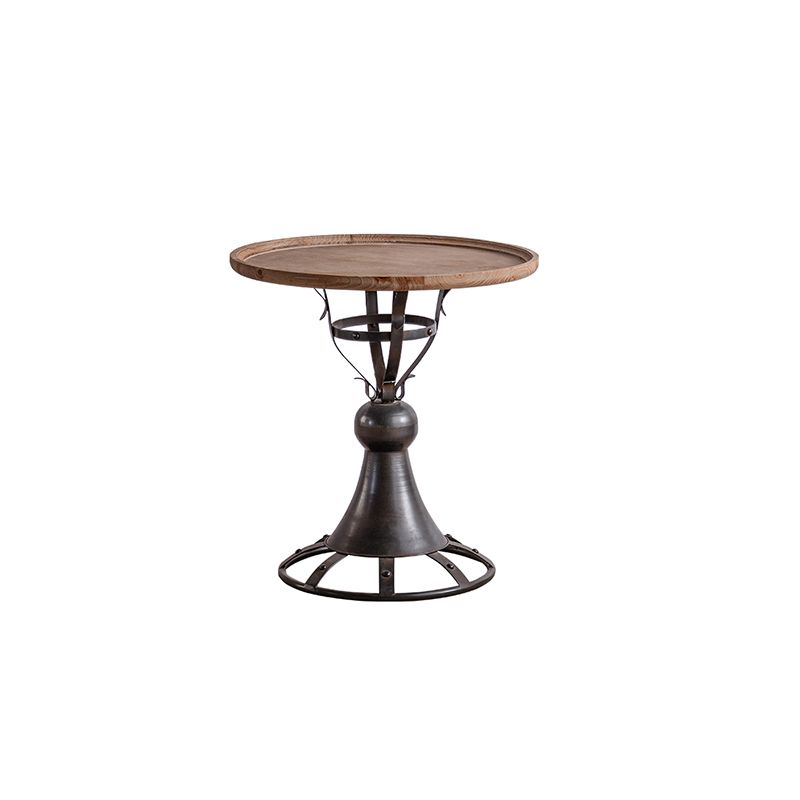 French Country Round Wood Top Side Table Iron Pedestal End Table