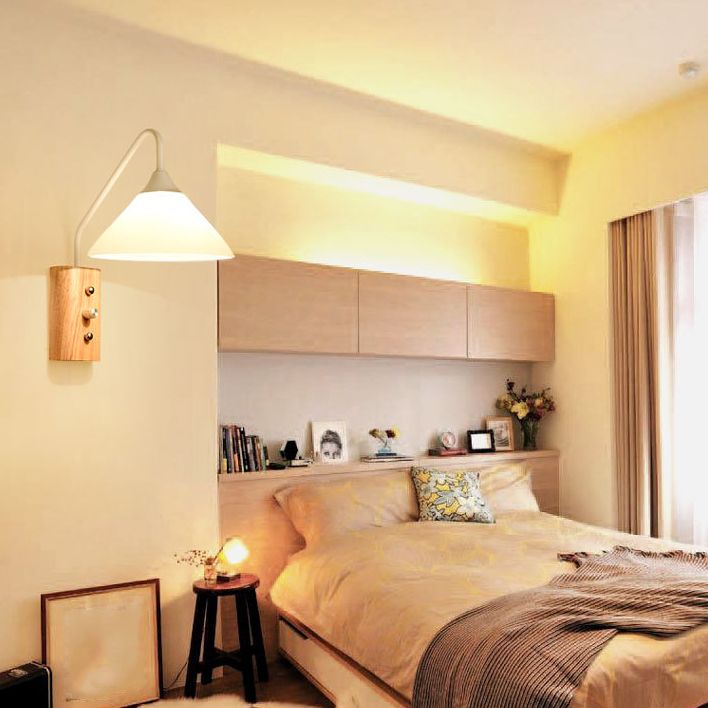 Wood 1 - Light Wall Sconce , Cone Shade Metal Wall Armed Sconce