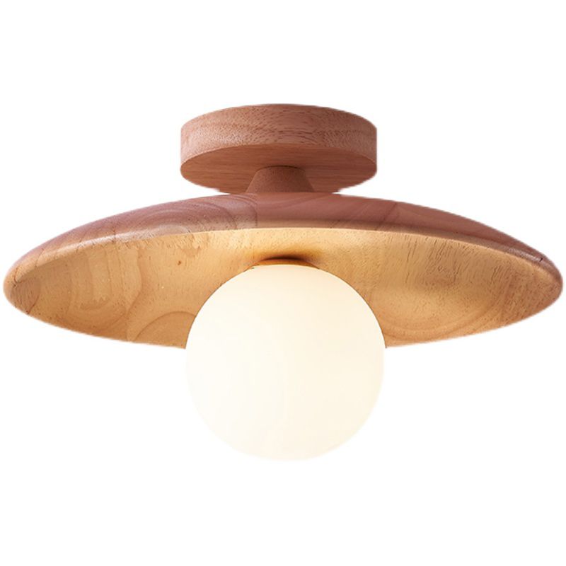 Contemporary Wooden Semi Mount Lighting Glass Shade Semi Flush for Foyer