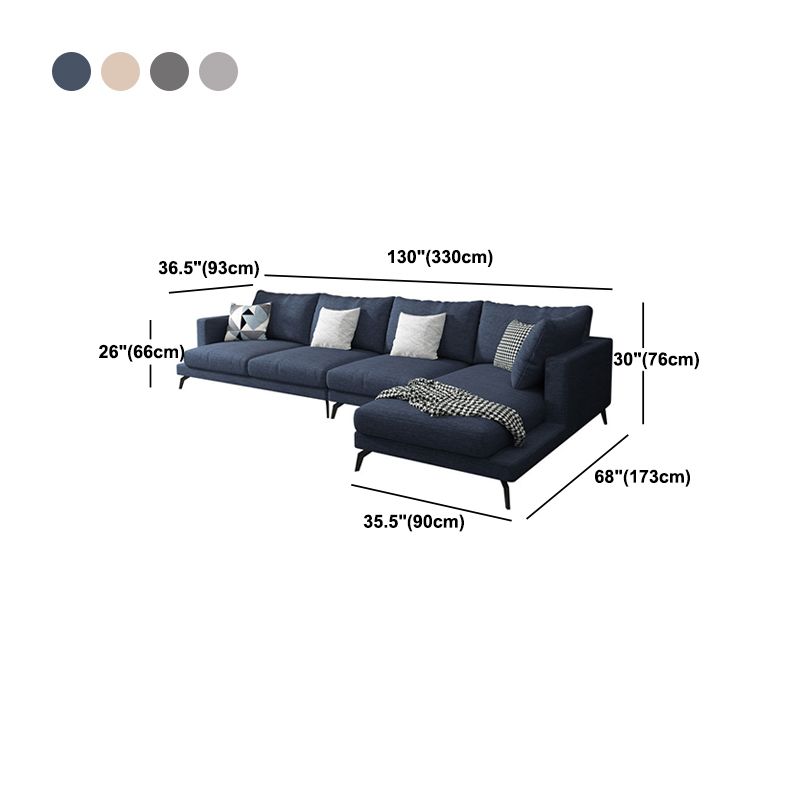 Square 4-Seater Sectional with Pillows Back in Linen Blend L-shape Sectional