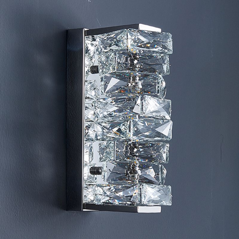 Contemporary Metal Wall Light Geometric Wall Sconce with Crystal for Bedroom