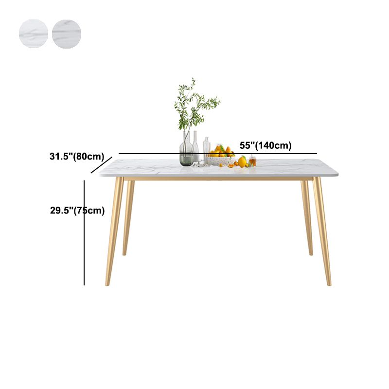 Rectangle Golden Base Dining Table Glam Stone 4 Legs Dining Table