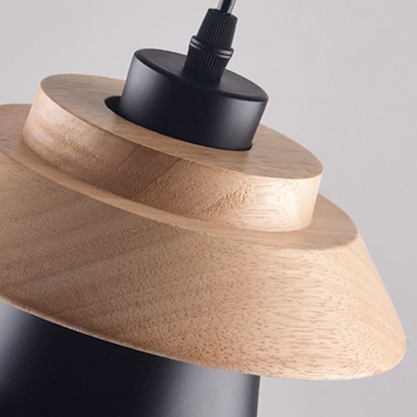 Moderne nordische einzelne hängende hölzerne geometrische Makaroon -Hängelampe mit Eisenschatten