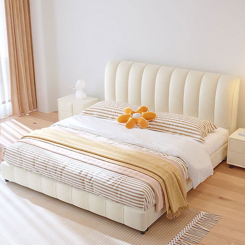 Contemporary White Wood Standard Bed, Upholstered Rectangular Headboard Bed