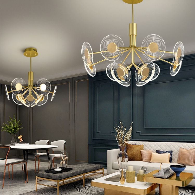 Gold Radial Chandelier Lamp Postmodern LED Acrylic Suspension Light for Living Room