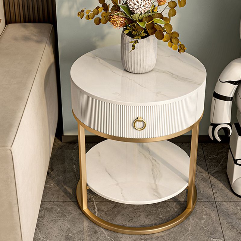 Round Slate Top End Table 22.83" Tall Iron Frame Side Table with Storage