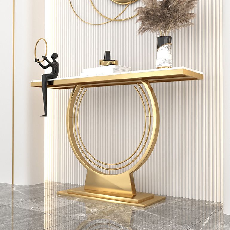 Glam Rectangle Console Table 31.5" Tall Stone Accent Table with 1 Shelf